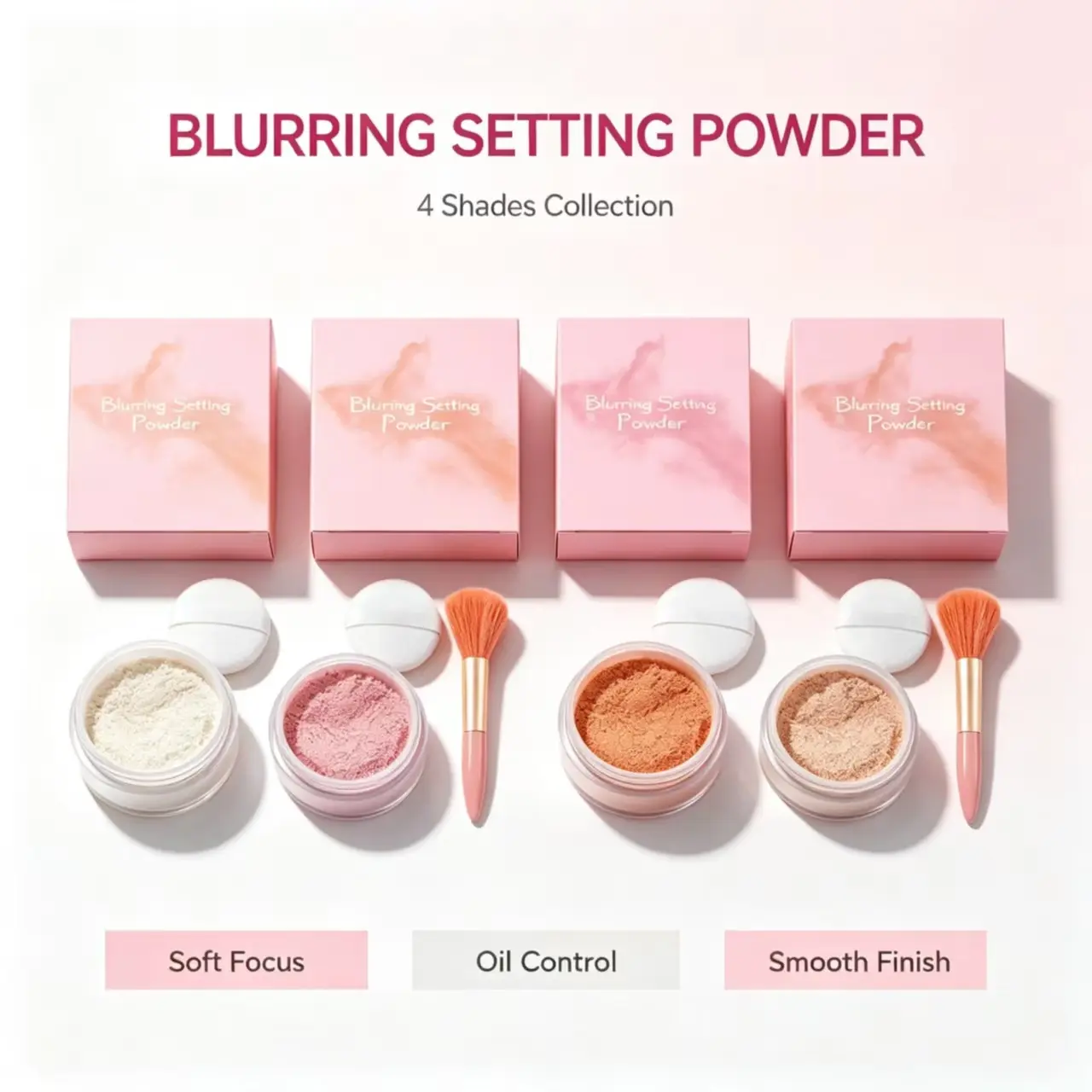 Setting Powder With Makeup Brush, Natural Lightweight Fine Breathable Long Lasting Foundation, Wet & Dry Use Pressed Powder Anti Transfer Flawless Makeup