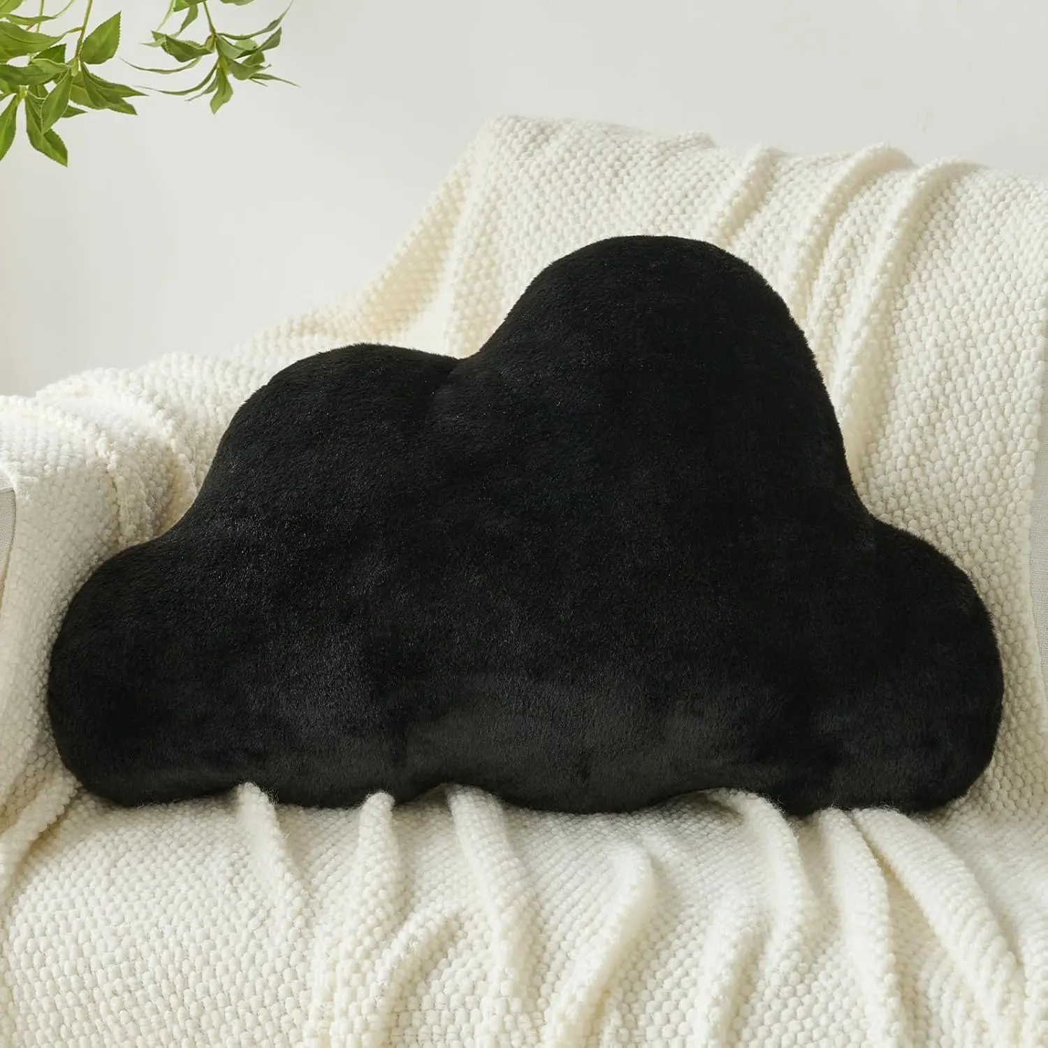 Cloud Pillows, Decorative Throw Pillow with Soft Plush for Couch Bed, Cloud Pillow Room Decor with Faux Fur for Living Room Bedroom (Black, 11.8x18.5 Inches)
