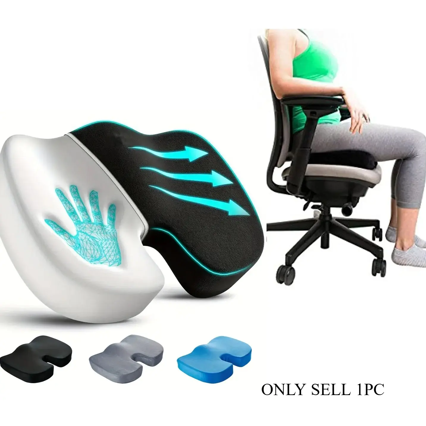 Memory Foam Seat Cushion for Office Chair, Support for Sitting Posture, Ideal for Daily Use.
