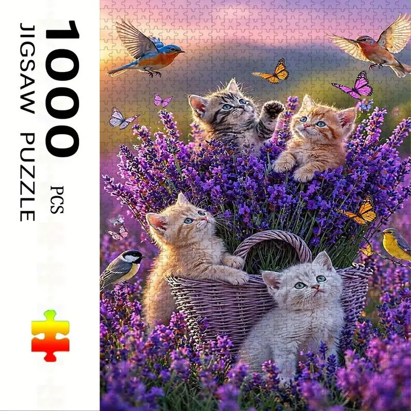 1000 Piece Lavender Field Animal Puzzle, Large Adult Family Interactive Puzzle Toy, DIY Home Decor Brain Challenge, Festive Gift
