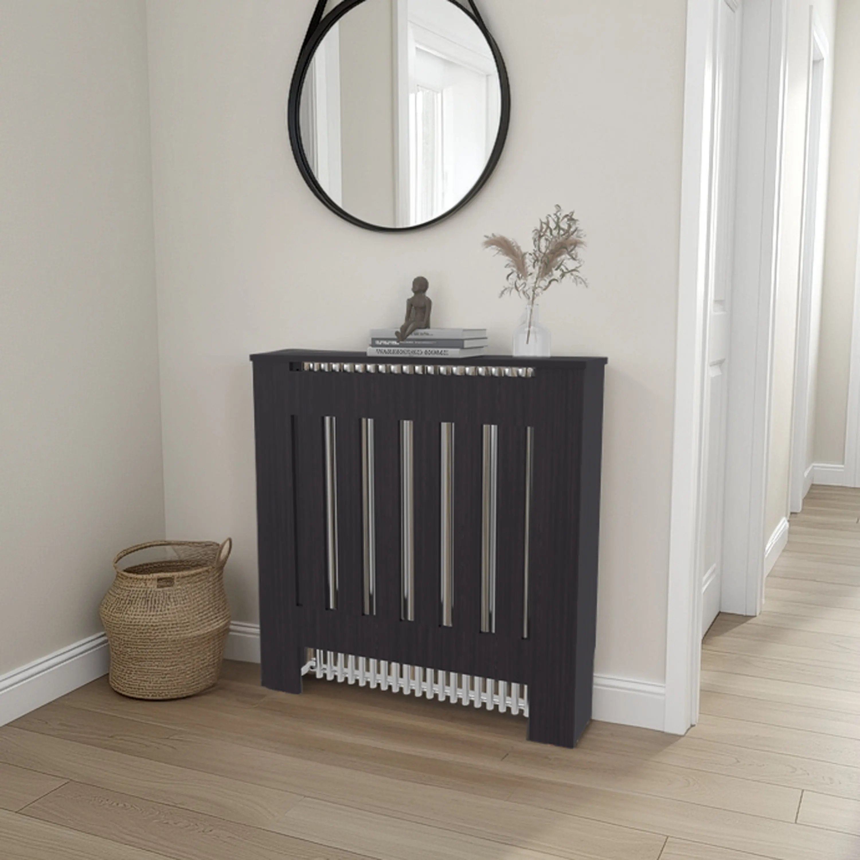 Nokaa Radiator Cover Cabinet with 1 Shelf, Engineered Wood, Black Finish, Slim Profile for Small Spaces, Living Room Bedroom Home Office Storage Display Unit, 31W x 7.6D x 32.2H in, Ready to Assemble