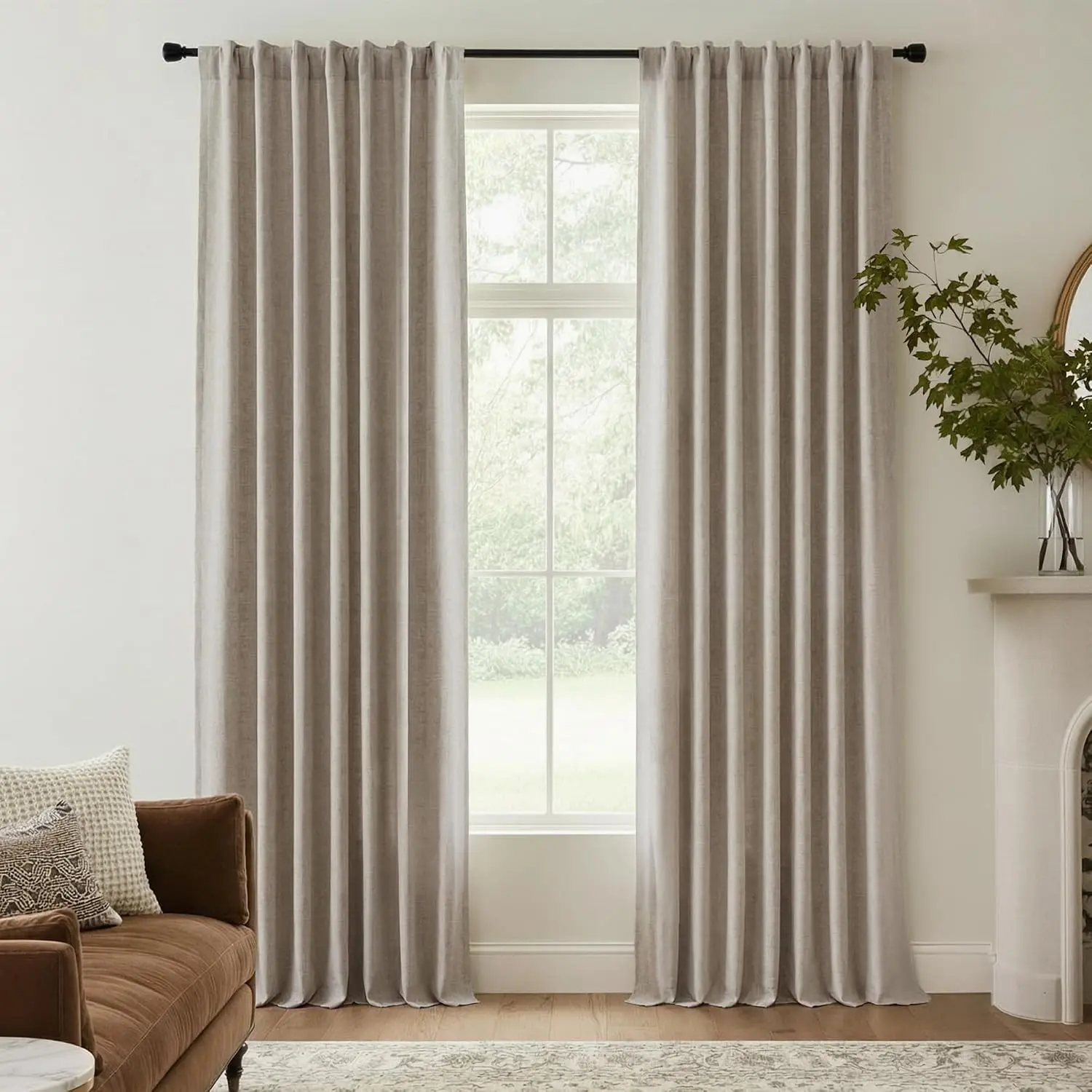 Natural Beige 100% Blackout Linen Curtains for Bedroom 84 inches Long, Thermal Insulated&Privacy Assurd Window Curtains for Living Room Dining Patio Sliding Glass Door, W52 x L84, 2 PanelsGift