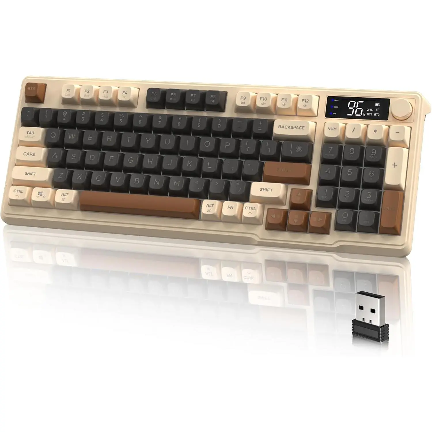 M96  Gaming Keyboard,Knob Control /2.4G  Mechanical Feeling Keyboard,RGB LED Backlit with Display Screen, PBT Keycap, 3000mAh, 94-Key Layout for Win/(Coffee)