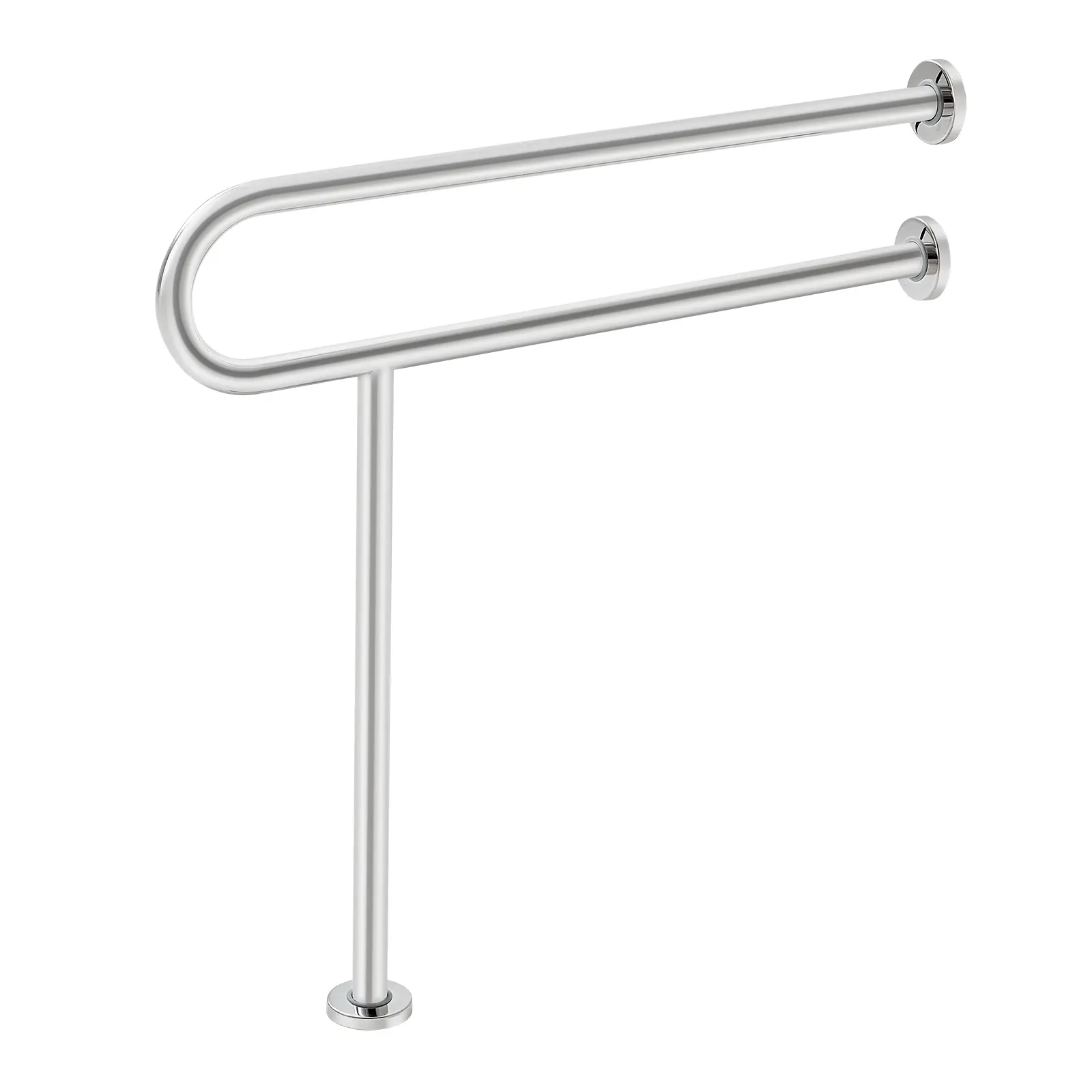 Toilet Safety Rail, 31.5 Inch U-Shaped Handicap Grab Bar, 304 Stainless Steel Senior Safety Pole, Toilet Grab Bars with Anti-Slip Handle, 300 Lbs Load Capacity Security Handrail with Support Leg