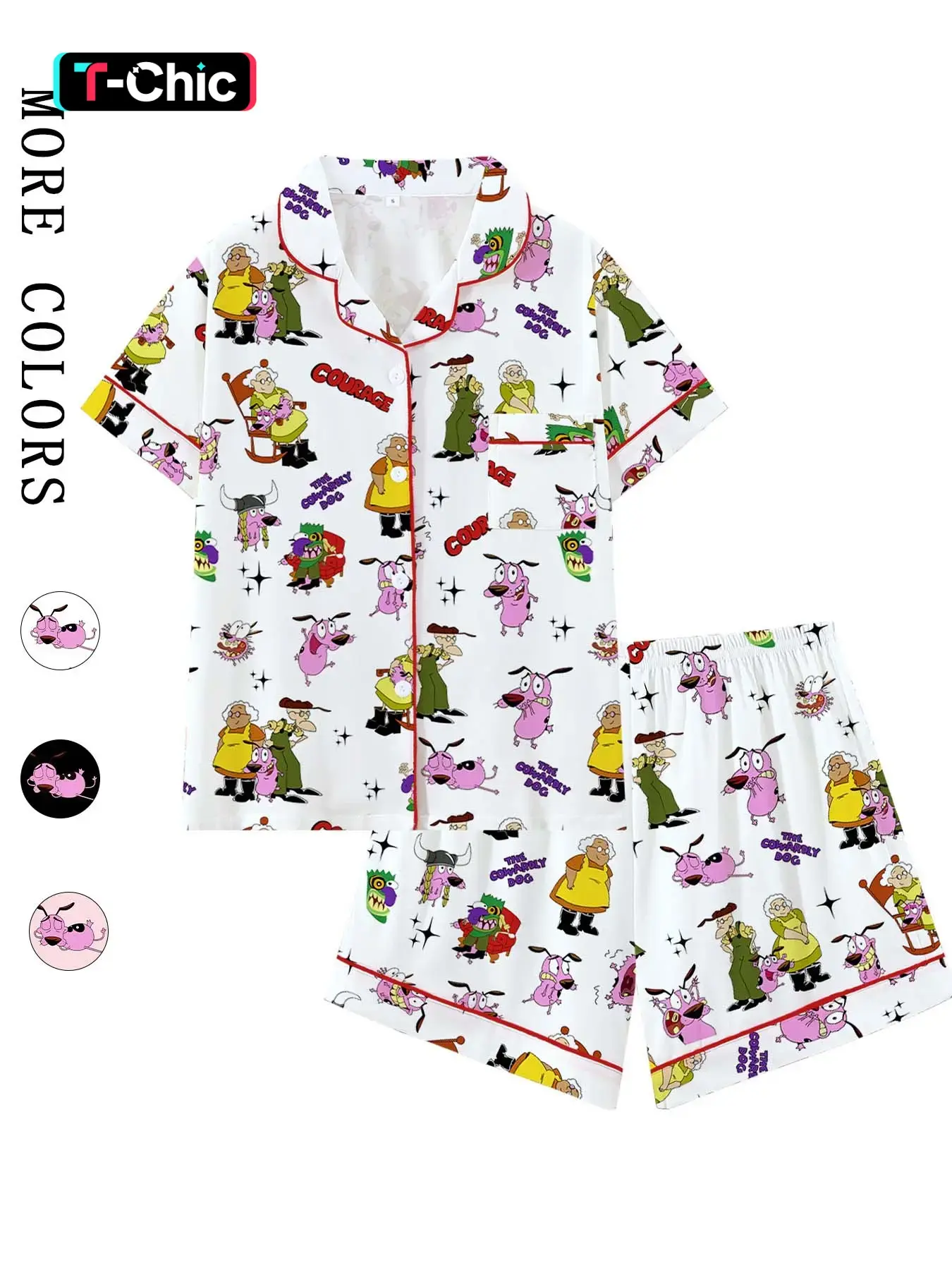 Courage the Cowardly Dog Cartoon Pajama Set Pjs, Loose-Fit Short-Sleeve Sleepwear Loungewear Homewear, Comfortable Pajamas for Home and Casual Wear