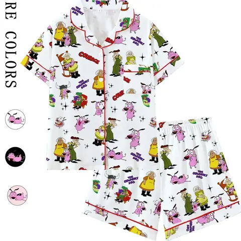 Courage the Cowardly Dog Cartoon Pajama Set Pjs, Loose-Fit Short-Sleeve Sleepwear Loungewear Homewear, Comfortable Pajamas for Home and Casual Wear