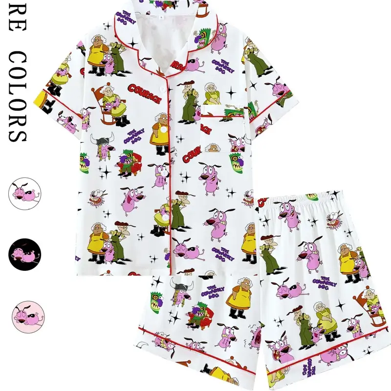 Courage the Cowardly Dog Cartoon Pajama Set Pjs, Loose-Fit Short-Sleeve Sleepwear Loungewear Homewear, Comfortable Pajamas for Home and Casual Wear