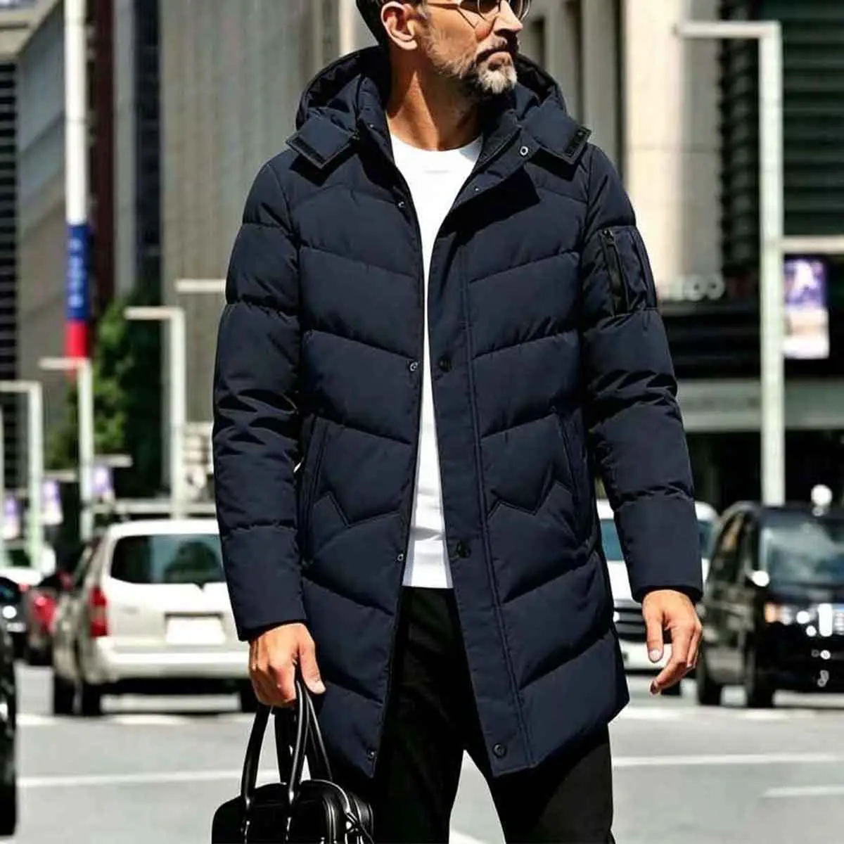 Men's hooded padded winter coat, plush lined warm quilted parka coat, detachable hooded windproof jacket with multiple pockets, solid color long sleeved thick warm jacket, loose cold weather casual outer layer, suitable for daily walking, traveling, hikin