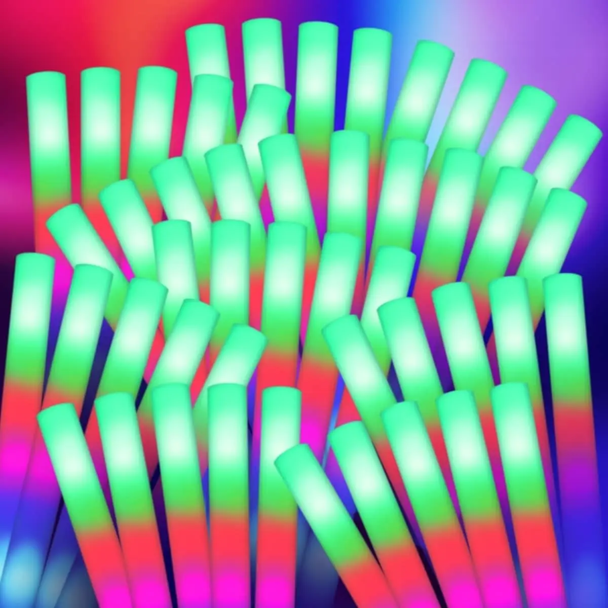 48 Pack Foam Glow Sticks Bulk 3 Modes Colorful Flashing LED Light Up Glow Sticks Party Props Supplies for Wedding Birthday Carnival Raves Concert Dance