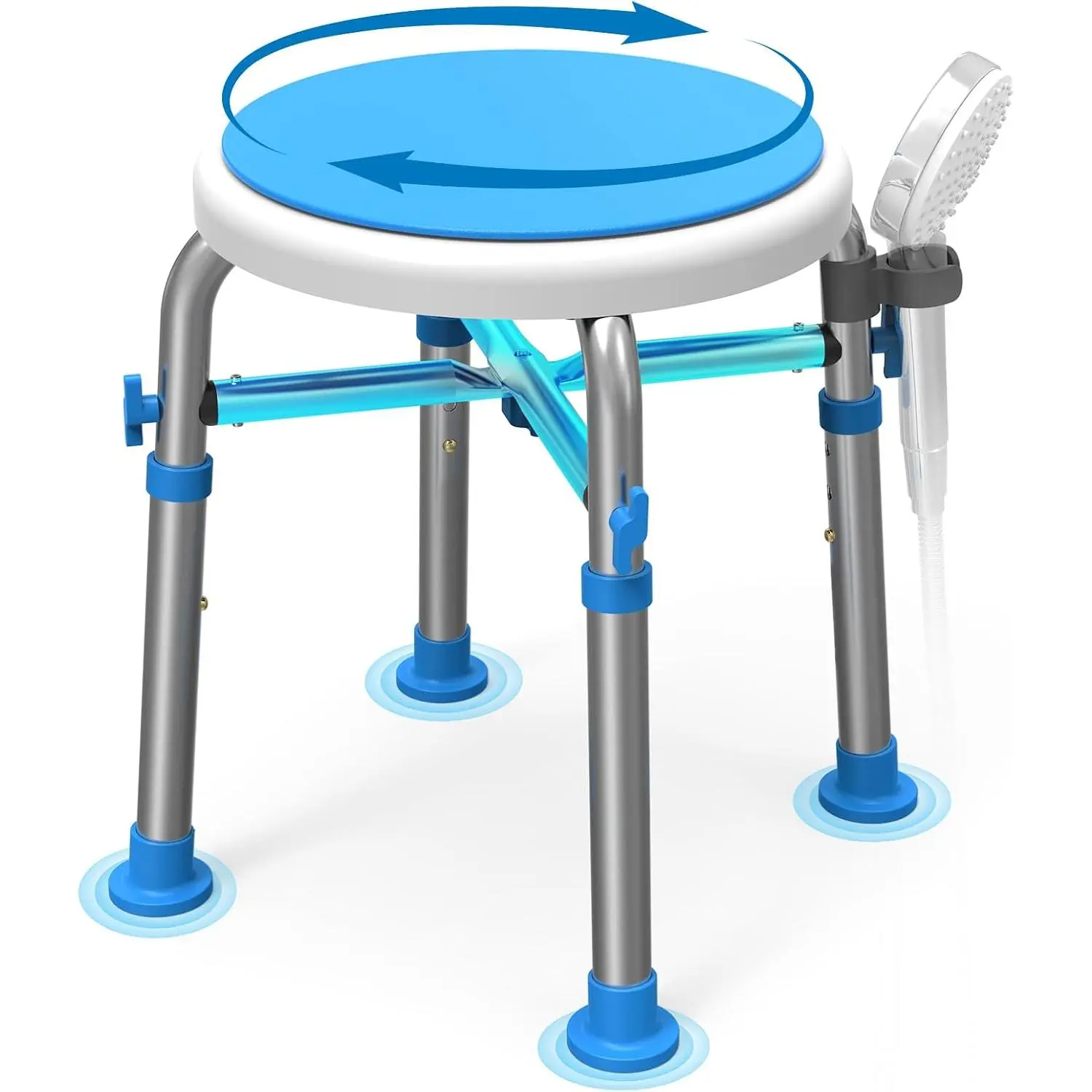 FSA/HSA Eligible Swivel Shower Stool with Reinforced Crossing Bar, Height Adjustable Round Shower Chair for Inside Shower, Tool Free Assembly Shower Seats for Adults, 350lbs