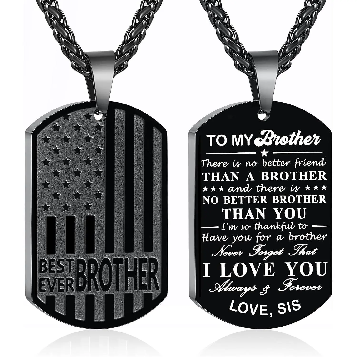 Dad Son  Grandson Grandpa Boyfriend Husband Ever Necklace, Stainless Steel Flag  Tags Pendant, Birthday Christmas Gifts  for Men Boys