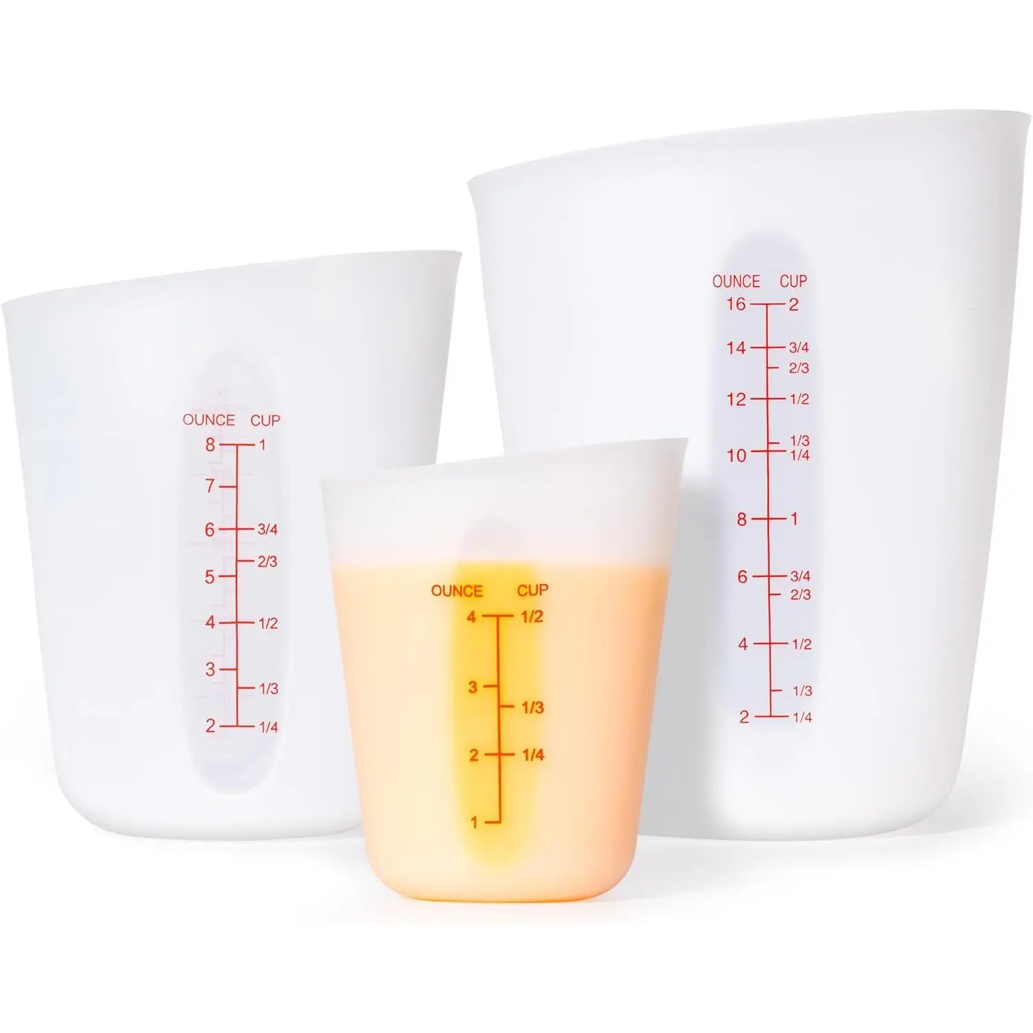 Upgraded 3 Piece Silicone Measuring Cup Sets Squeeze & Pour Liquid Measuring Cups Flexible Chocolate Melting Cup Baking Supplies Chef Gifts