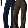 2pcs Women's Plain Loose Straight Leg Pants, Wide Leg High Waisted Athletic Sporty Casual Sweatpants, Fitness Workout Pants, Activewear Pants, Comfortable Daily Wear, Athleisure High Waist