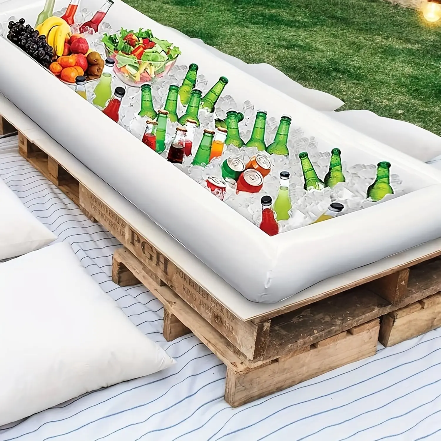 Inflatable PVC Ice Bucket, Desktop Salad Bar Cooler, Outdoor Patio Party Drink Container, Indoor Outdoor Use, Wine Preservation Slot