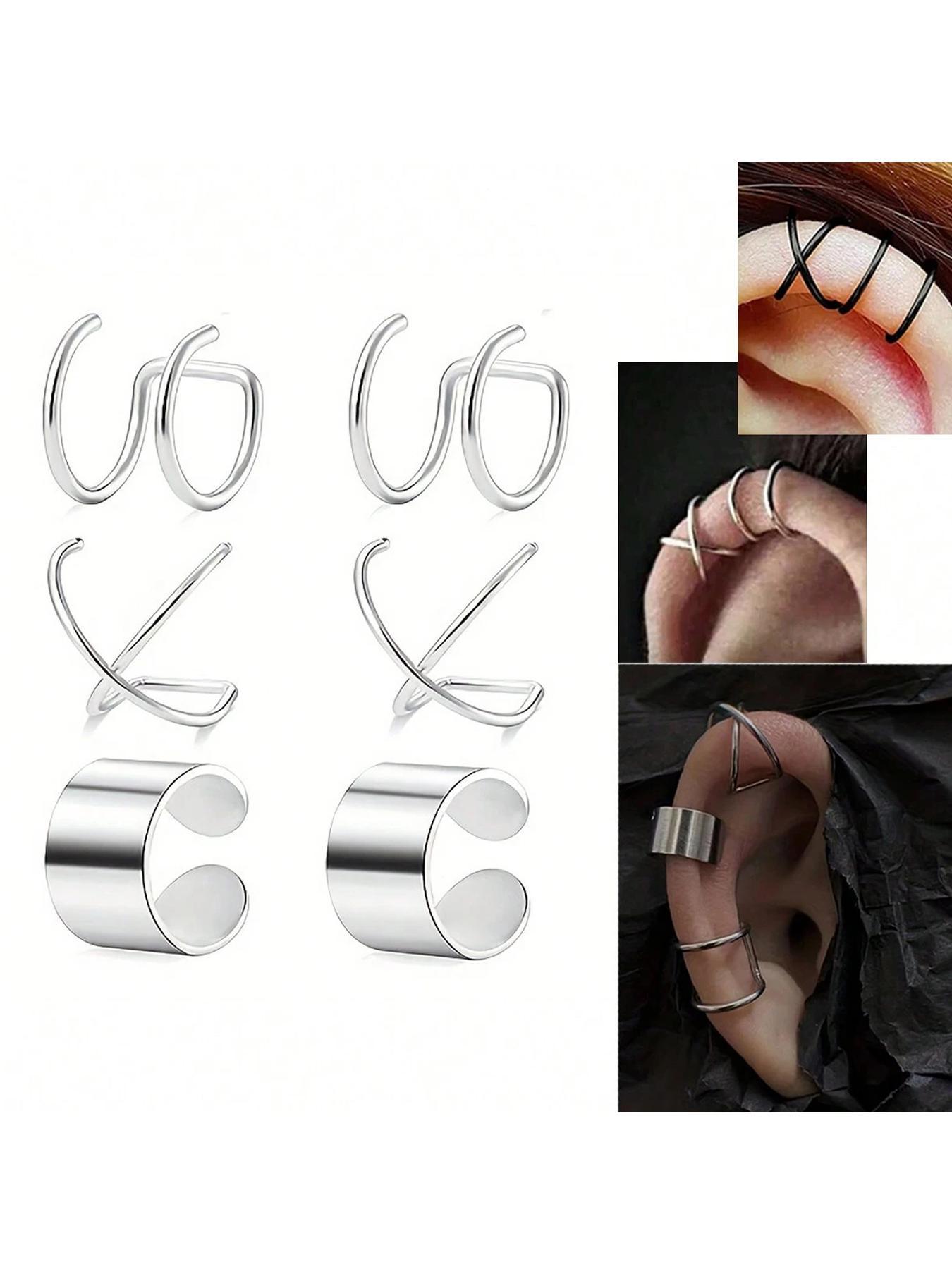 3 Pairs of Minimalist No-Pierce Clip-On Earrings, Unisex Stainless Steel Fashion Ear Plugs, Gender-Neutral Non-Piercing Accessories, Non Piercing Jewelry