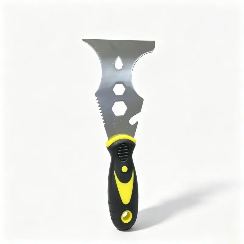 14-In-1 Multi-Function Scraper, Stainless Steel Blade with Saw Edge and Bottle Opener, Ergonomic Non-Slip Handle, DIY Home Repair Tool