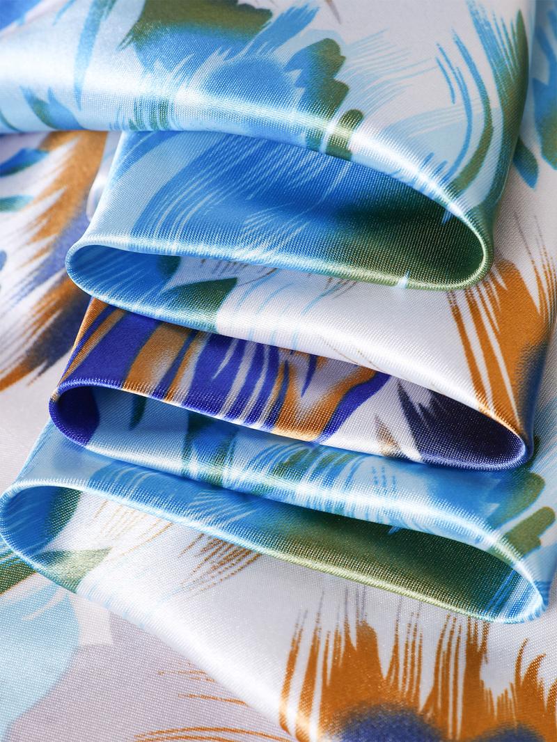 Women's Elegant Random Print Square Scarf, Fashionable Soft Satin Scarf for Daily Wear, Casual Versatile Hair Accessories for Women & Girls