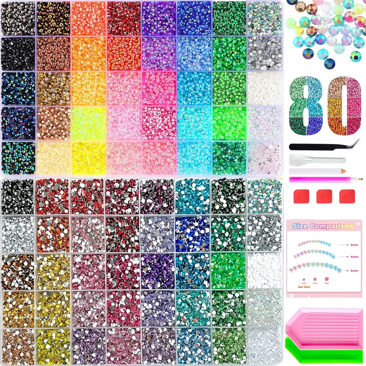 40 Color Nail Art Rhinestone Set, DIY Nail Accessories Kit with Tools, Perfect for Crafts, Clothing, Cups, Shoes, Fabric, Nail Art Decorations，Bedazzling Kit 40+40 Colors Resin Jelly Rhinestones, - Christmas Birthday Gifts for Women