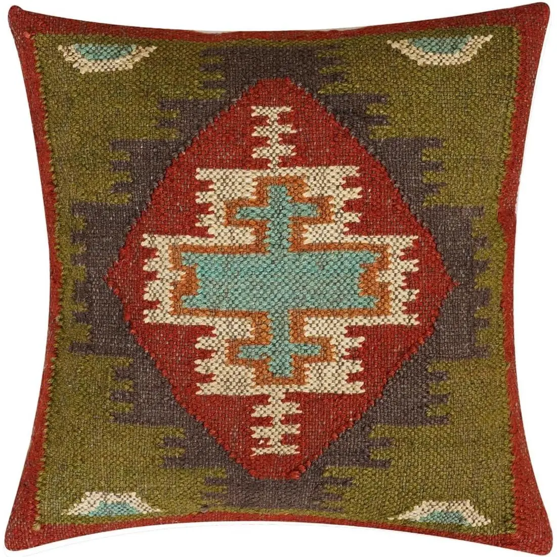70% Jute 30% Wool Pillow Cover Kilim Pillow Case Indian Handwoven Rug Cushion Cover 18x18 Inches Boho Home Decor Vintage Cushion Case Oriental Cushion Cover Decorative Throw Pillows Sham