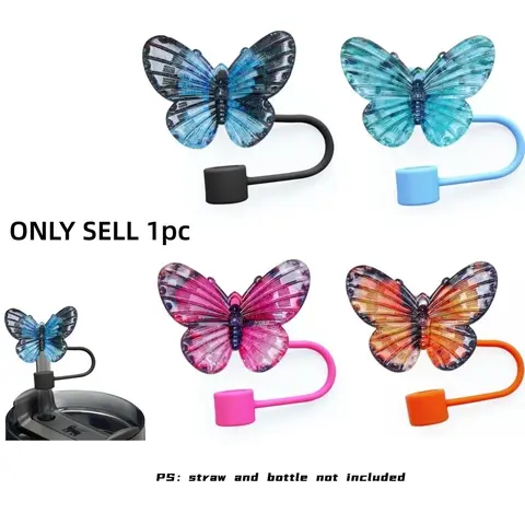 Silicone Butterfly Design Straw Topper Cap, Silicone Lid, Straw Spout Lid, 1 Count/4 Counts Reusable Drinking Straw Cover, Universal Travel Cup Accessories for 30 & 40oz Tumblers, Drink Protector, Drinkware Accessories