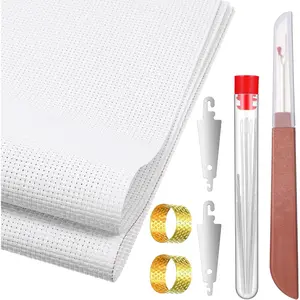 14 Mesh Needlepoint Canvas (18" x 12"), Blank White Embroidery Mesh Fabric Cloth with 25 , 2 Threaders, Seam Ripper - Starter Kit for  , Knit & Crochet Projects and Make Dividers