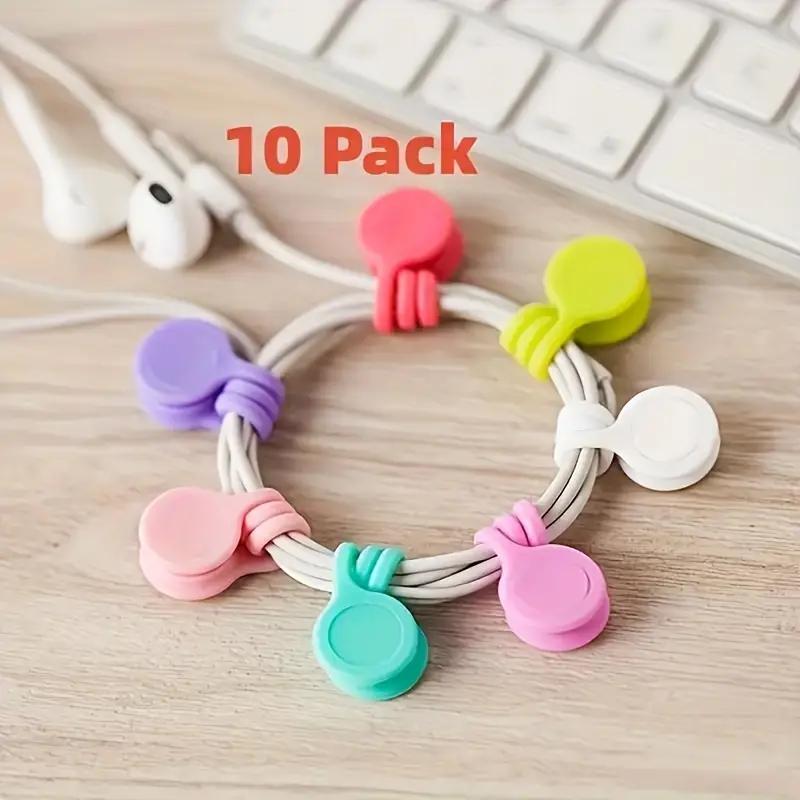 Random Color Magnetic Cord Organizer, 10pcs Reusable Silicone Twist Tie Cable Management for Bundling and Organizing Fixed Items, Data Cable Holder, Cable Clip for Home Office, Desk Cable Organizer