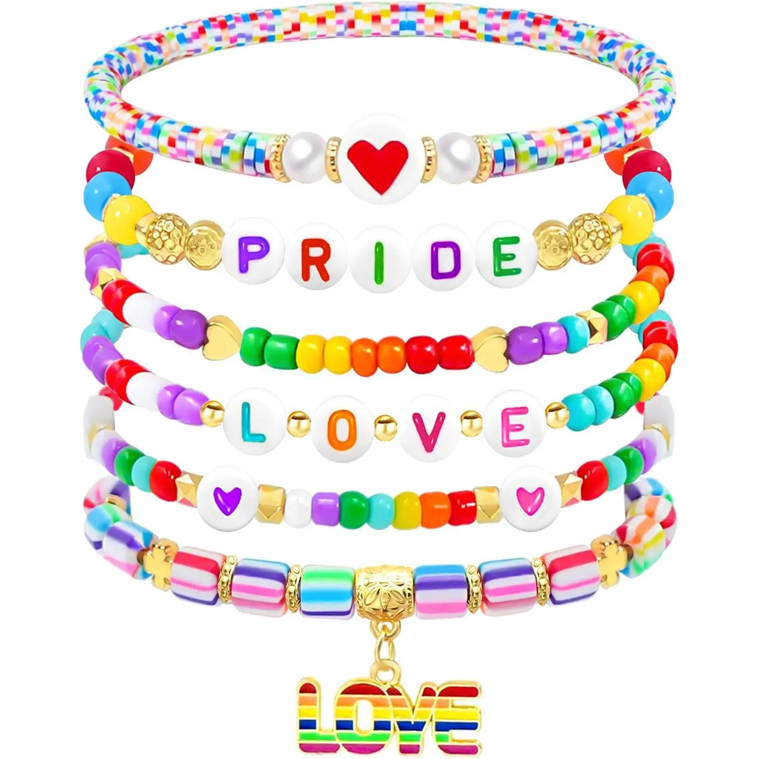 Rainbow Bracelet Pride Bracelets for Women Men Pride Friendship Bracelet Rainbow Clay Beaded Bracelets Bulk LGBT  Accessories Gifts for LGBTQ Decorations