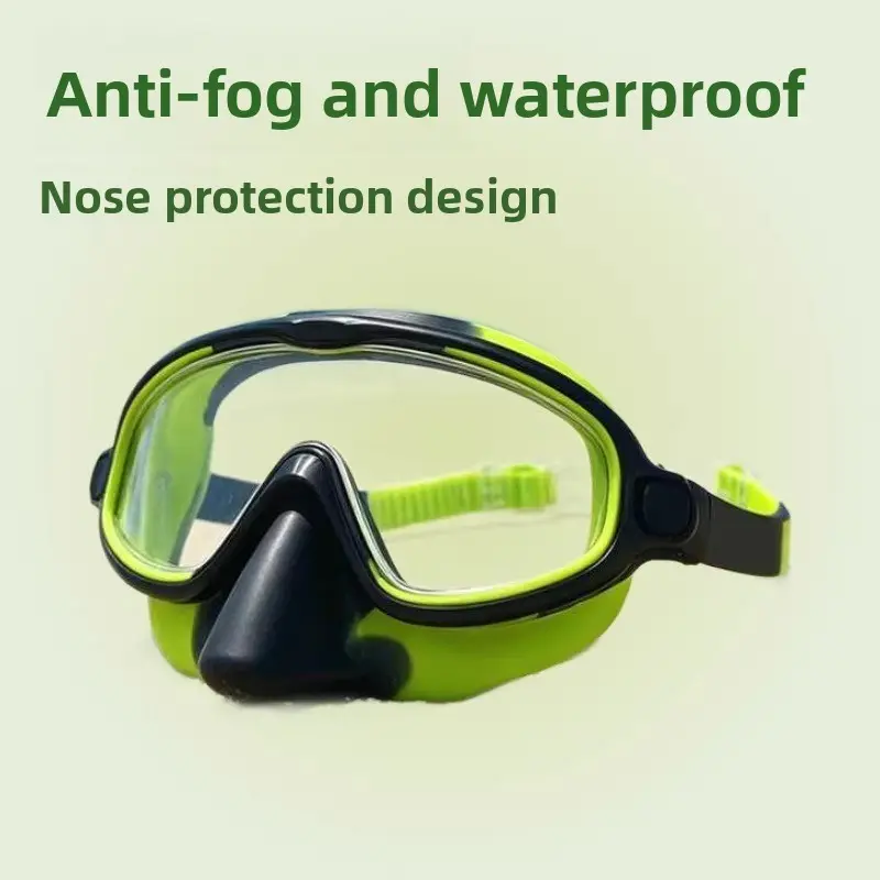 Children's and adults' diving goggles, waterproof, anti-fog, silicone swimming goggles, high-definition, comfortable, large frame, nose protection, outdoor sports