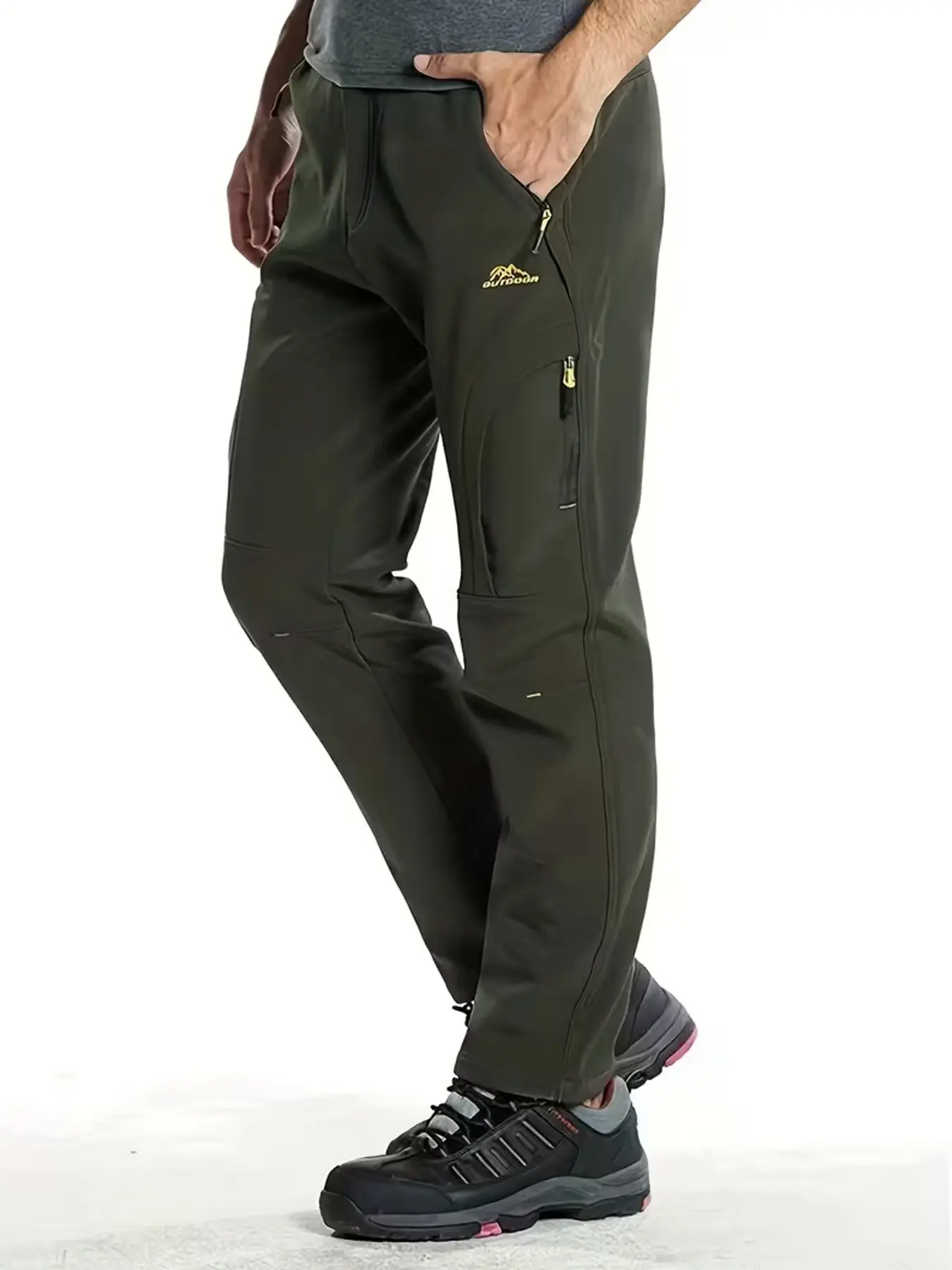 Men's Warm Windproof Work Pants with Belt and Zip Pockets, Ideal for Winter Outdoor Activities and Casual Wear, Slim-Fitting Embroidered Style