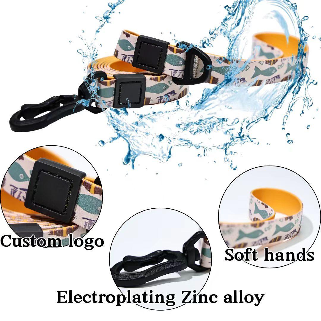 Unique Pattern Waterproof PVC Dog Leash and Collar Set for Small to Large Dogs - Trendy and Durable Pet Accessories