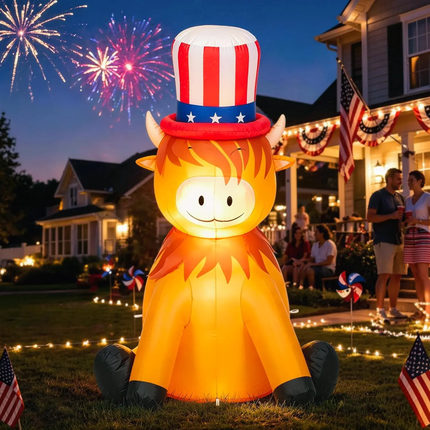 4 FT Tall 4th of July Inflatables Yard Decorations Highland Cow, 4th of July Blow Ups Outdoor Waterproof with Built-in Bright LED Lights for Neighborwars