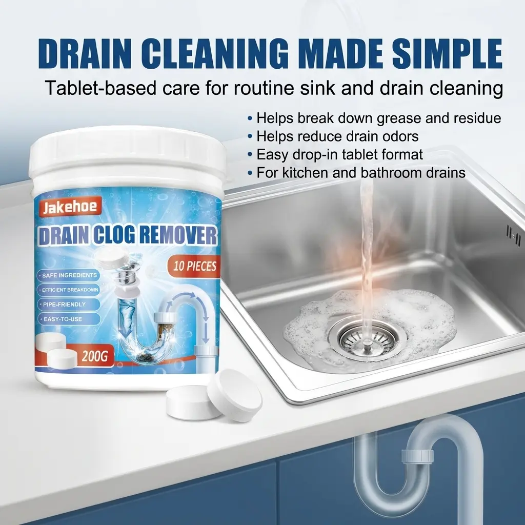 Drain Cleaning Tablets, Kitchen Sink and Bathroom Drain Clog Remover Tabs for Sewer Pipes, Slow Drains, Grease Buildup, Hair, Food Residue, Odor Care, Pipe Cleaner, Drain Deodorizer, Floor Drain Cleaner and Daily Home Drain Maintenance Use