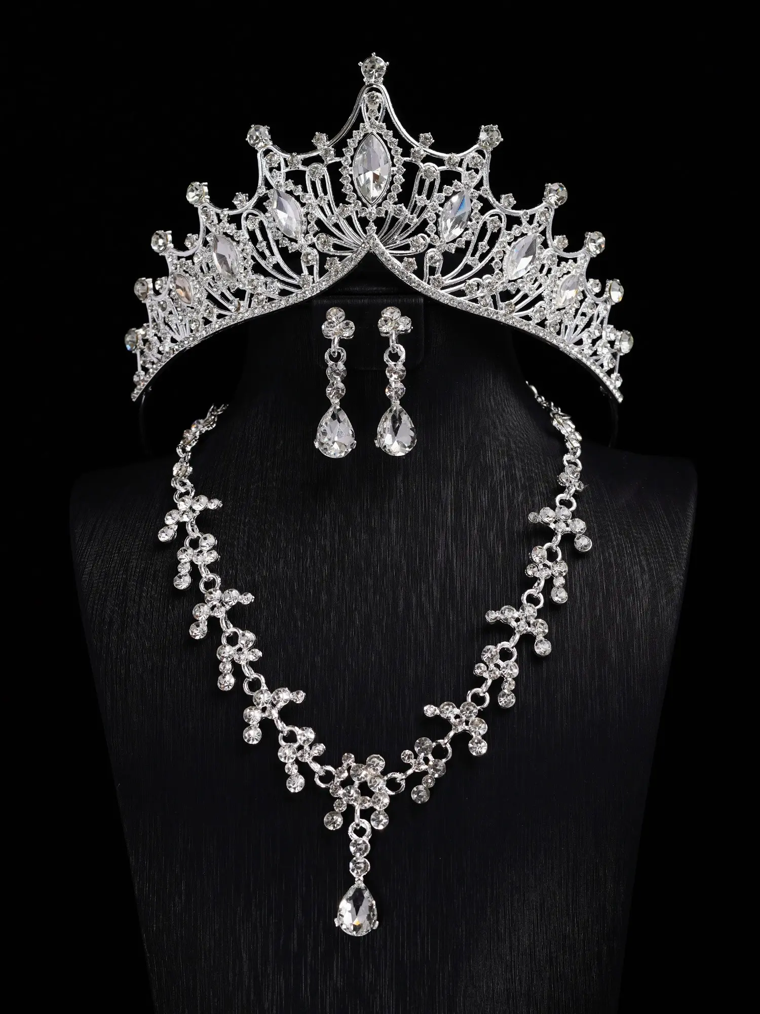 Baroque Rhinestone Crown Set for Bride, Elegant Wedding Accessories, Party Jewelry, Birthday Princess Gift, Light Luxury Water Drop Design
