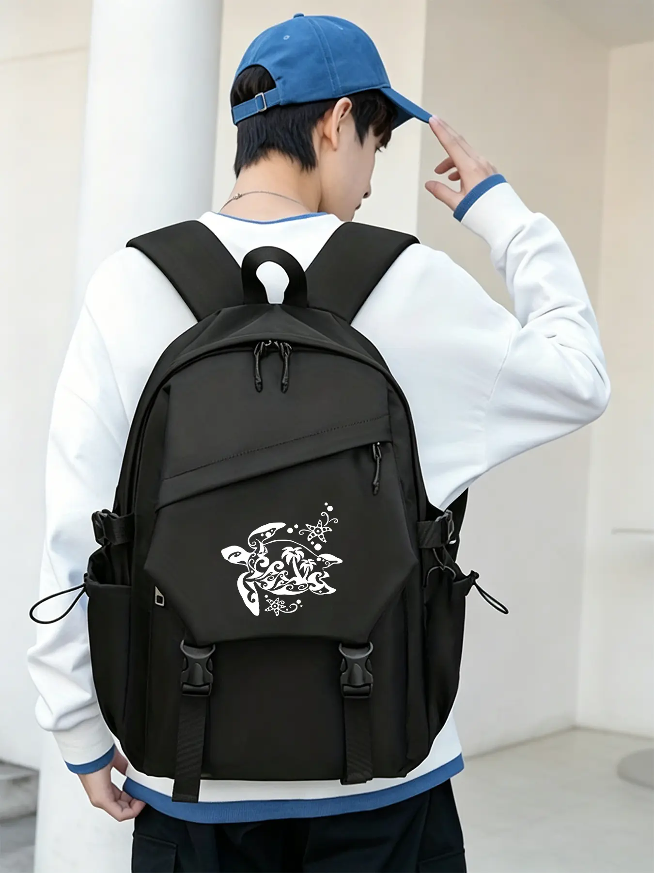 Totem Turtle Pattern Lightweight Laptop Backpack - Large Capacity Travel & Commuter Backpack, Adjustable Shoulder Straps, Unisex, Durable Polyester Material, Suitable for Outdoor and Daily Use