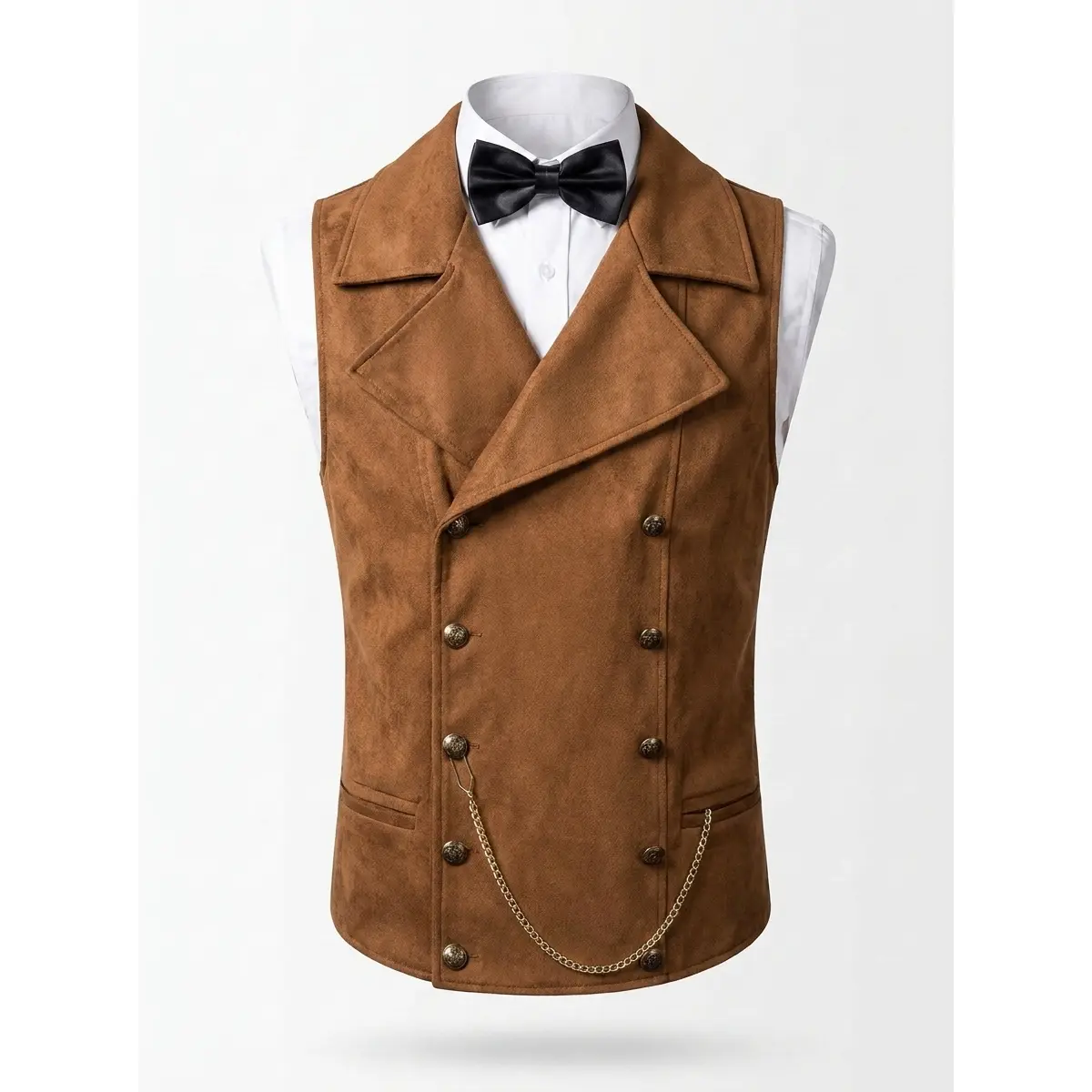 Men's Double - Breasted Shawl Collar Sleeveless Suede Vest, Blending Formal & Casual for Versatile Outfits