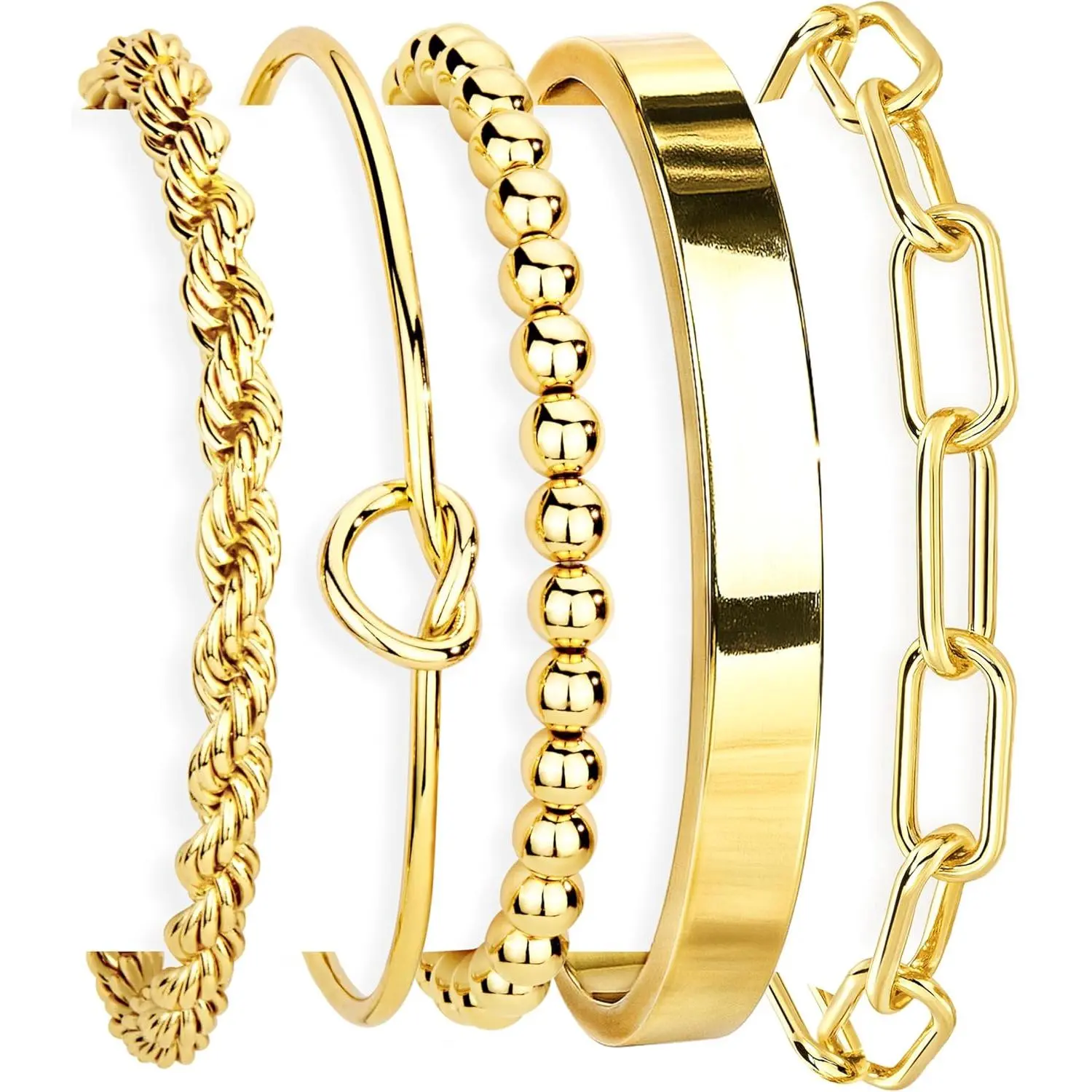 Gold Bracelets Set for Women Non Tarnish, Waterproof 14K Gold Plated Sterling Silver Chunky Cuff Bracelet Stackable Gold Bangles Bracelet for Women Trendy Fashion Accessories