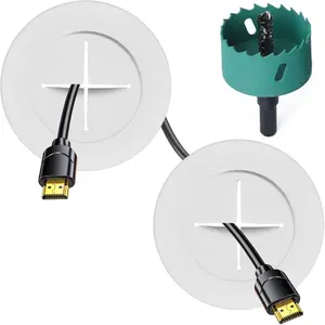 TV Wire Hider Kit for Wall Mount TV, White In-Wall Cable Management Kit, Includes 2 Pass Throughs and Hole Saw Drill Attachment for Easy Install