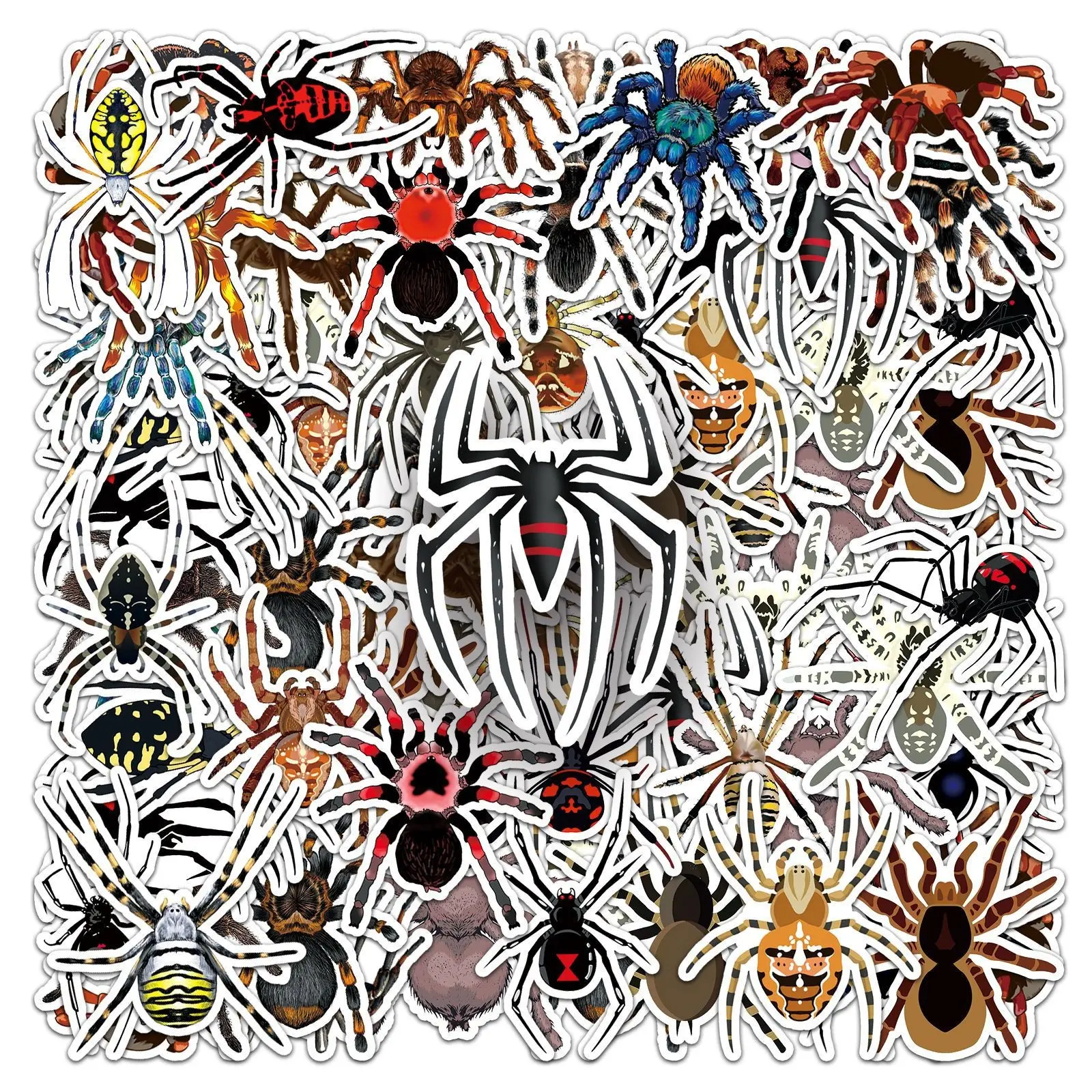 50 Cartoon Spider Stickers, Fun Dark Horror Style Waterproof PVC Decals, Suitable for Water Bottles, Skateboards, Computers, Cars, Phones, Journals