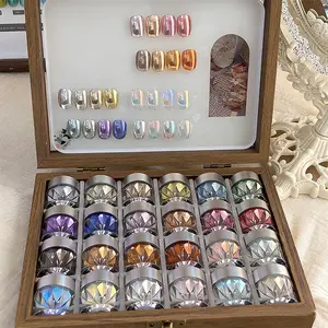 24-can chrome nail powder set, iridescent aurora mirror effect pigment powder, holographic metallic mermaid nail glitter, suitable for DIY salon nail art decoration