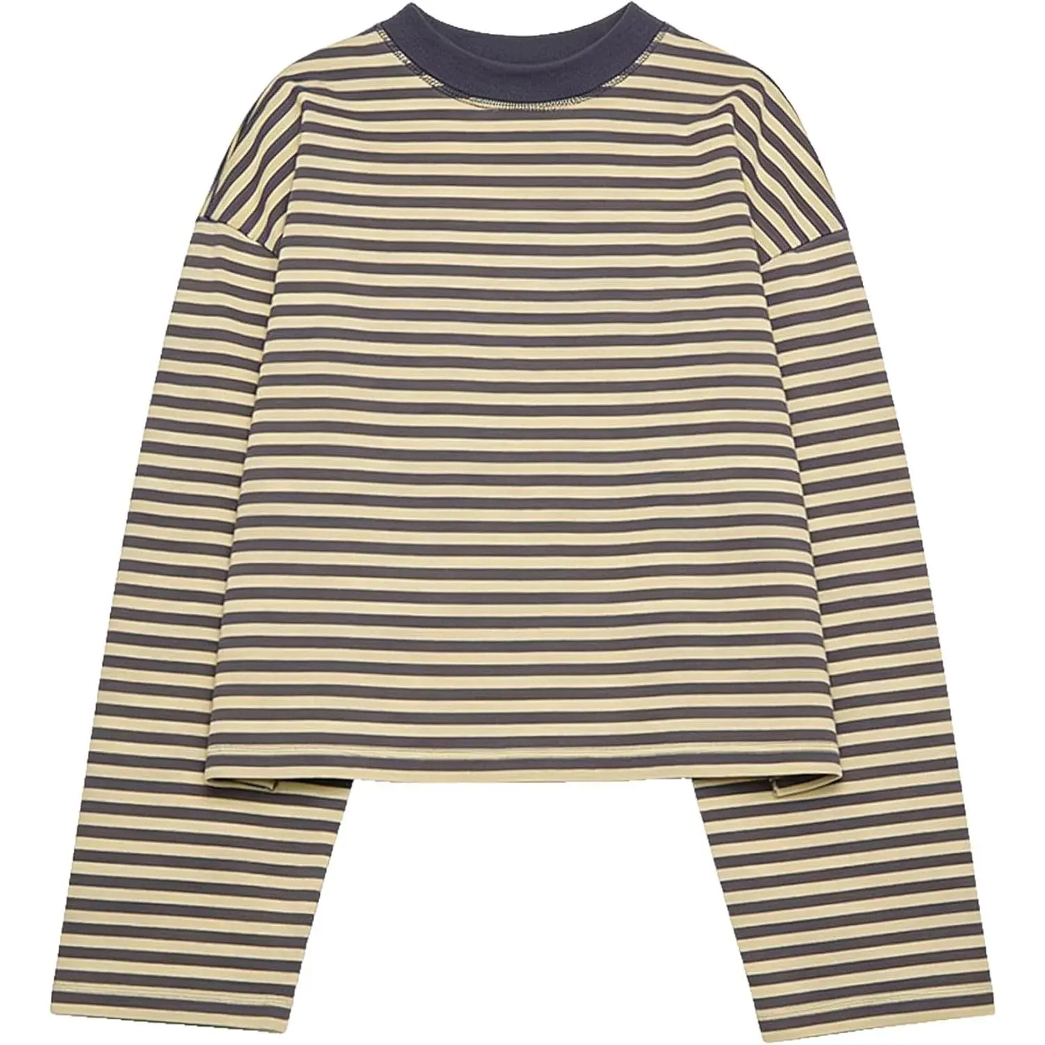 Women's Striped Bloom Long Sleeve Boxy Tee Y2K Streetwear Top | Oversized Crewneck Cropped Drop Shoulder Sweatshirt Fairy GrungeGift