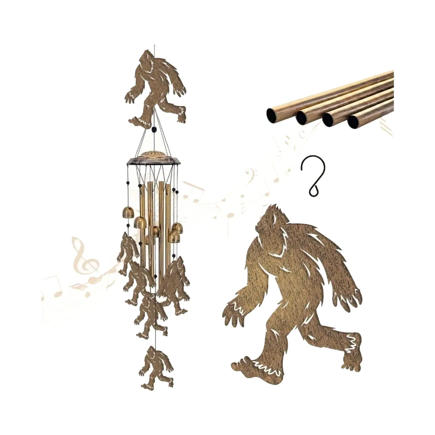 Bigfoot Themed Metal Wind Chimes Outdoor Hanging Decor, Sasquatch Wind Chime for Lawn Porch Patio Garden Yard, Indoor & Outside Ornament, Unique Birthday Gift for Men Women, Rustic Home Garden Decor Wind Bell