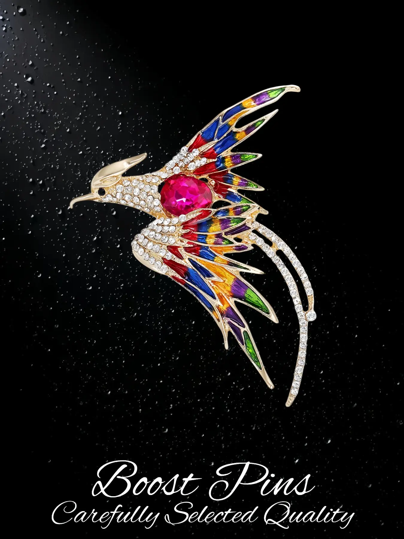 Gold Tone Multi Color Gradient Enamel Phoenix Bird Brooch Assorted Large Crystal Statement Women Accessory Vintage Long Tail Rhinestone Jewelry For Suit Scarf Coat Shawl Wedding Banquet Birthday Anniversary Holiday Gift For Her Mom Bridesmaid Best Friend
