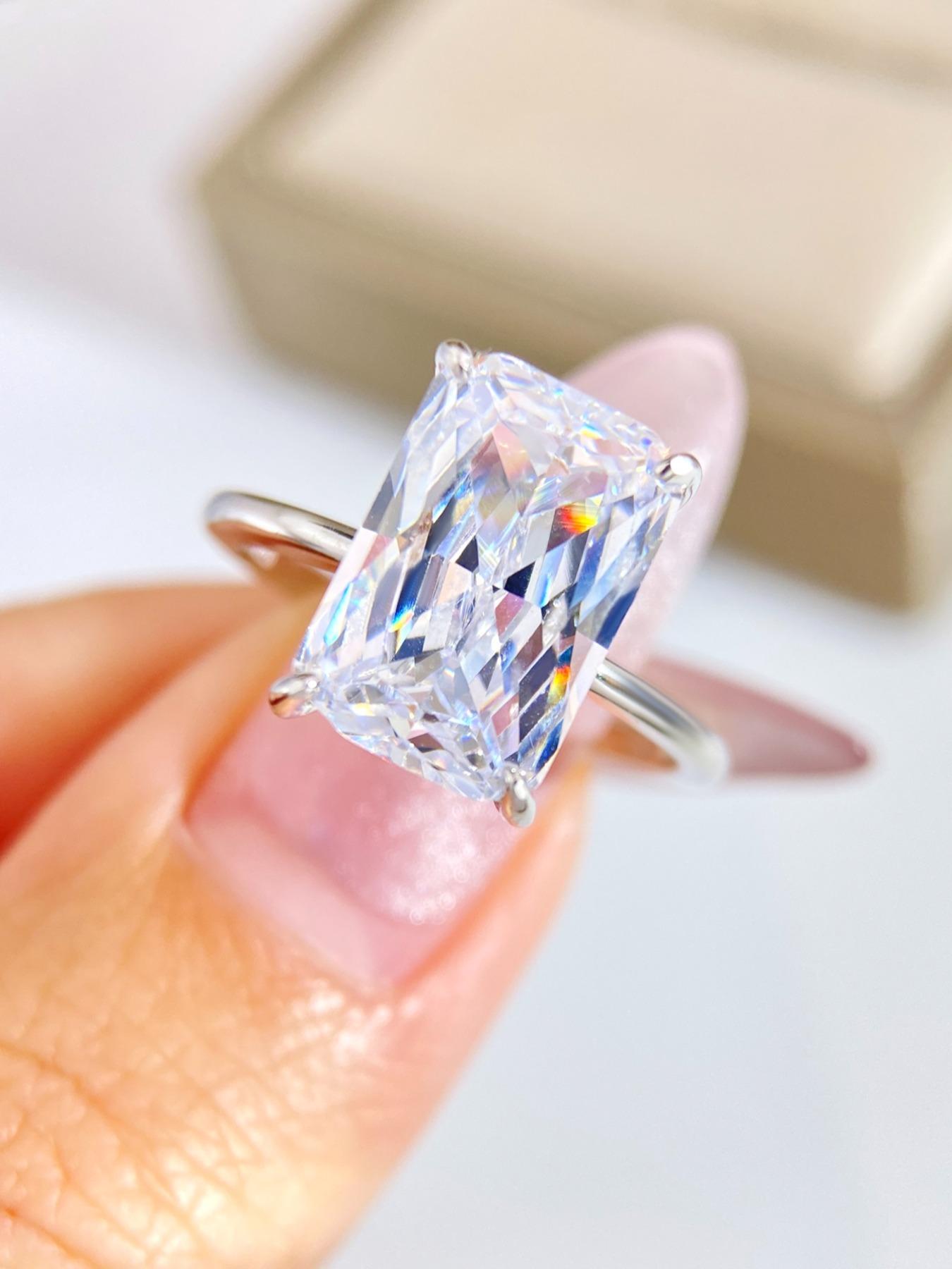 S925 Sterling Silver Fashion Rectangle Shape Zircon Ring, Eternal Promise Engagement Wedding Ring, Ladies Fine Jewelry Anniversary Dating Gift with Rose Gift Box, Valentine's Day, Gift for Her