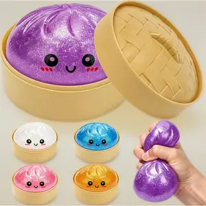 Dumpling Squishies,Rms Dumpling Squishy Toy with Box,Colorful Dumplings Stress Balls Fidget Sensory Squishy with Food Steamer Stretchy Desk Toys