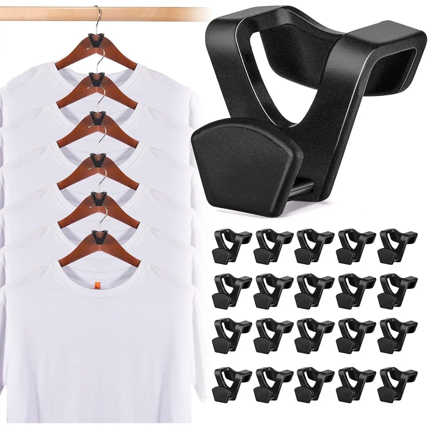 DAY Saving Hanger 20 Pack, Black Clothes Hanger Connector, Duty Hangers Hook Saver, Sturdy Hangers Connector Hook, Cascading Saver for Closet