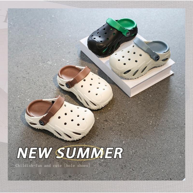 Boys' Hole Shoes Summer New Style Bag-toe Slippers For Children 6-15 Years Old Big Children's Sandals Wearing Outside And Stool-stripping kids  clogs
