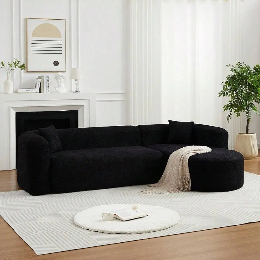 109.4" Modular Sectional Sofa Cloud Couch, Luxury Modern Curved Back L-Shaped Boneless Sofa, Chenille Upholstered Modular Couch With 2 Throw Pillows, No Assembly Required Deep Seat Cloud Sofa Living Room Apartment Bedroom