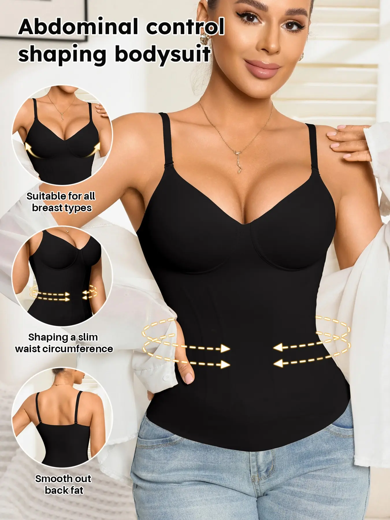 Women's Seamless Shapewear Top, Waist Cinching Belly Control, Molded Cup, Minimalist Vest, Camisole, Wearable Outerwear, Casual Daily Use