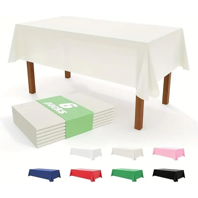 Black Plastic Disposable Tablecloth Set (6-Pack, 72 x 54 in Rectangle) - Simple Festive Decor for Family Outdoors, Business Parties, Weddings