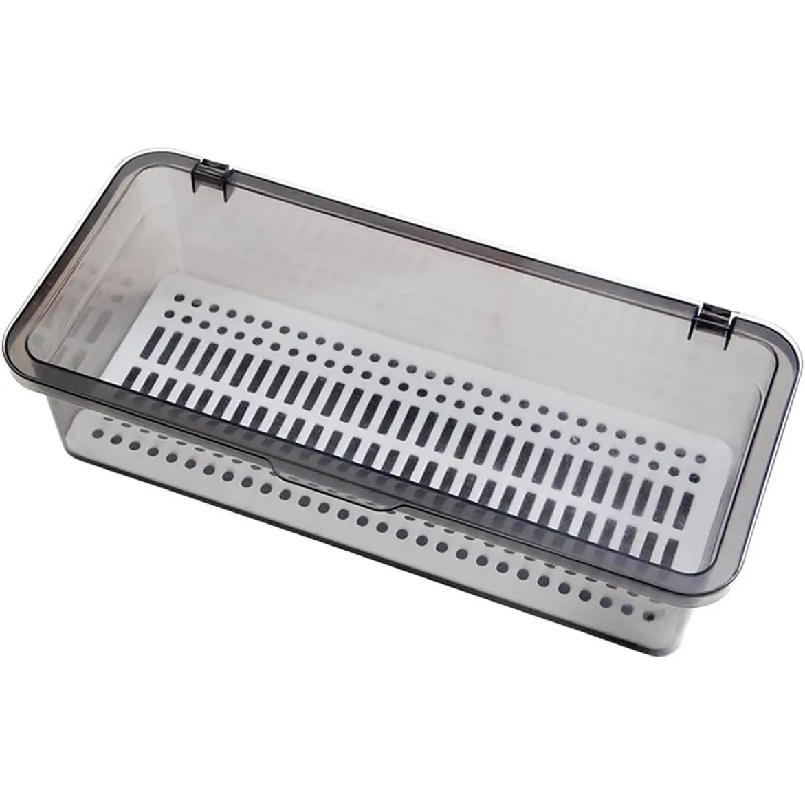 Flatware Tray Kitchen Drawer Organizer With Lid And Drainer - Plastic Kitchen Cutlery Tray and Utensil Storage Container with Cover - Dinnerware Holder for Spoons Forks  10.0x4.3x2.8